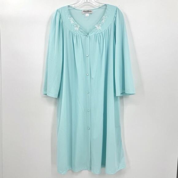 Miss Elaine Other - Miss Elaine Nylon Robe Sz Large Aqua Blue Button Front Housecoat Cottagecore VTG